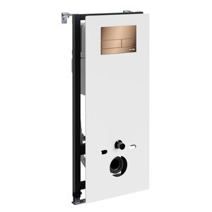 Изображение товара Инсталляция для унитаза WasserKraft Abens 20TLT.010.ME.WH.RG04, декоративная стеклянная панель белая, механическая кнопка смыва золото розовое