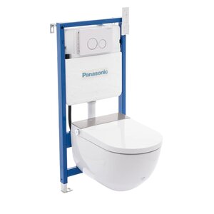 Изображение товара Инсталляция с подвесным электронным унитазом Panasonic CH2730, сиденье микролифт, безободковый, клавиша смыва белая глянцевая