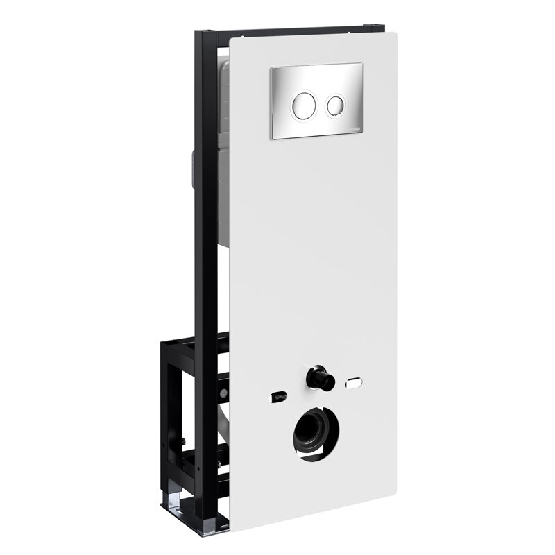 Изображение товара Инсталляция для унитаза WasserKraft Glan 66TLT.010.ME.WH.CH01, декоративная стеклянная панель белая, механическая кнопка смыва хром