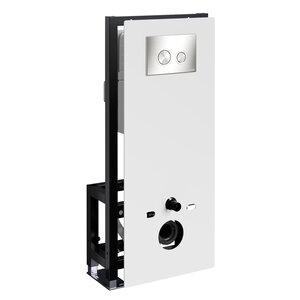 Изображение товара Инсталляция для унитаза WasserKraft Glan 66TLT.010.ME.WH.BN01, декоративная стеклянная панель белая, механическая кнопка смыва никель