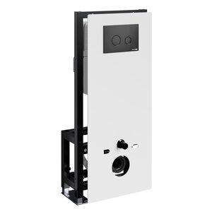 Изображение товара Инсталляция для унитаза WasserKraft Glan 66TLT.010.ME.WH.MB01, декоративная стеклянная панель белая, механическая кнопка смыва черная матовая