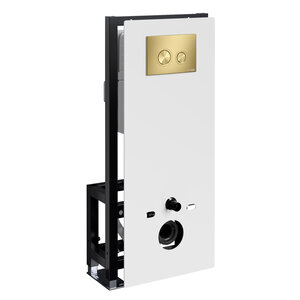 Изображение товара Инсталляция для унитаза WasserKraft Glan 66TLT.010.ME.WH.MG01, декоративная стеклянная панель белая, механическая кнопка смыва золото матовое