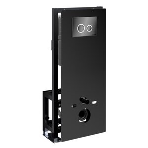 Изображение товара Инсталляция для унитаза WasserKraft Glan 66TLT.010.ME.BL.PB01, декоративная стеклянная панель черная, механическая кнопка смыва черная, ободки хром