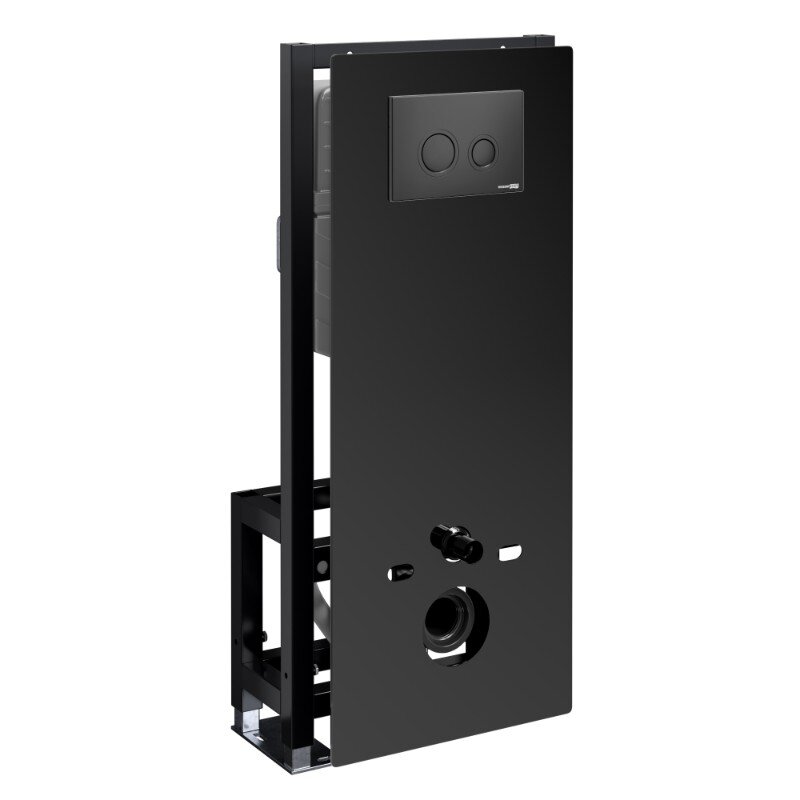 Изображение товара Инсталляция для унитаза WasserKraft Glan 66TLT.010.ME.BL.MB01, декоративная стеклянная панель черная, механическая кнопка смыва черная матовая