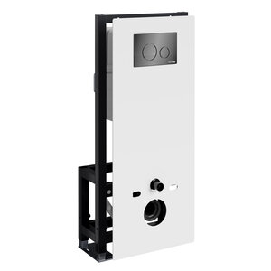 Изображение товара Инсталляция для унитаза WasserKraft Glan 66TLT.010.ME.WH.PB02, декоративная стеклянная панель белая, механическая кнопка смыва черная
