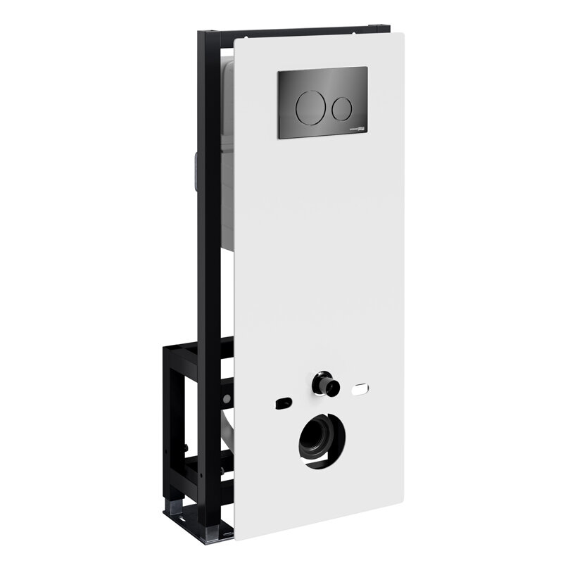 Изображение товара Инсталляция для унитаза WasserKraft Glan 66TLT.010.ME.WH.PB02, декоративная стеклянная панель белая, механическая кнопка смыва черная Изображение товара Инсталляция для унитаза WasserKraft Glan 66TLT.010.ME.WH.PB02, декоративная стеклянная панель белая, механическая кнопка смыва черная
