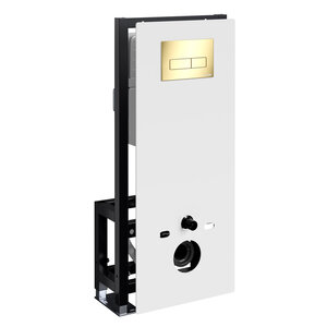 Изображение товара Инсталляция для унитаза WasserKraft Glan 66TLT.010.ME.WH.PG03, декоративная стеклянная панель белая, механическая кнопка смыва золото глянцевое