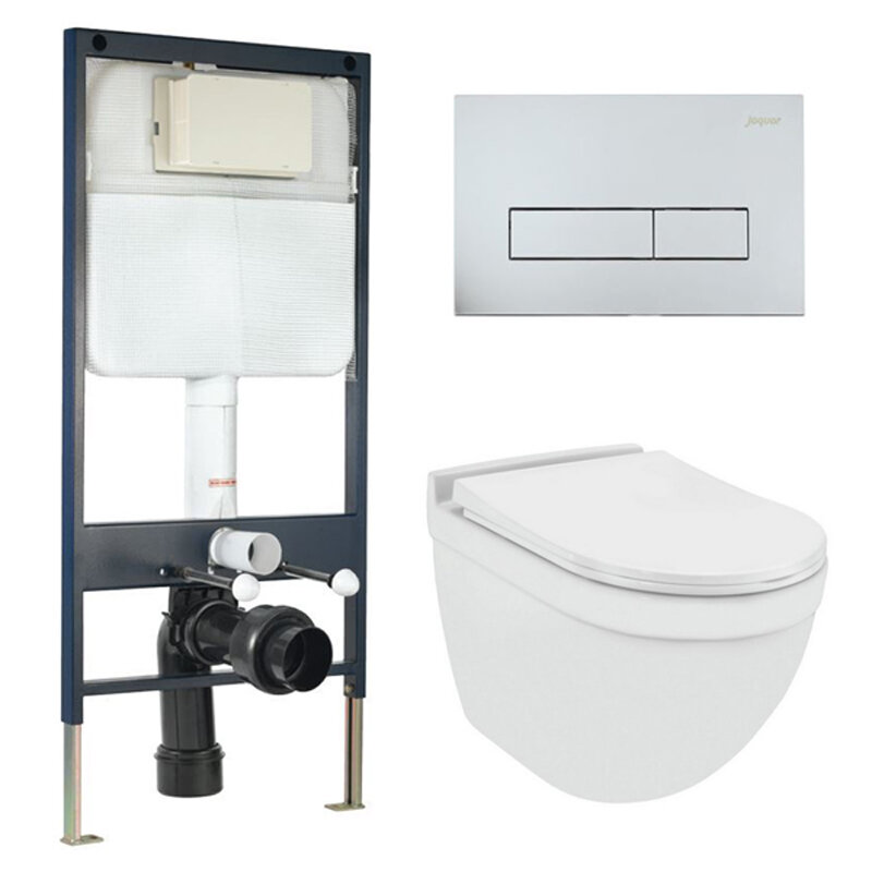 Изображение товара Инсталляция Jaquar JCS, Jaquar-WC-SET-08, унитаз Solo безободковый, сиденье микролифт, белый, клавиша хром Изображение товара Инсталляция Jaquar JCS, Jaquar-WC-SET-08, унитаз Solo безободковый, сиденье микролифт, белый, клавиша хром