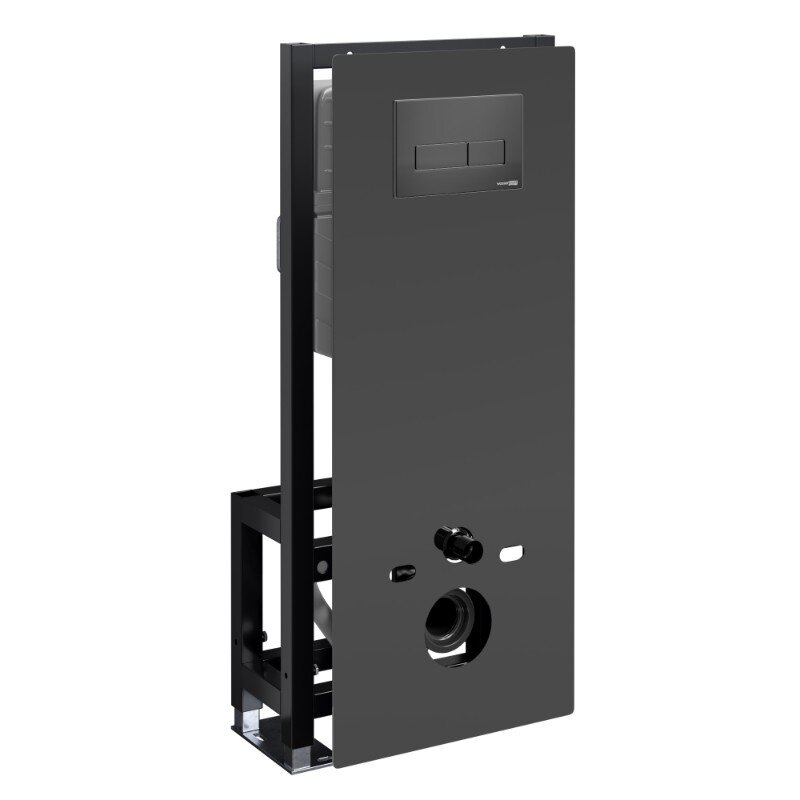 Изображение товара Инсталляция для унитаза WasserKraft Glan 66TLT.010.ME.BL.MB03, декоративная стеклянная панель черная, механическая кнопка смыва черная матовая