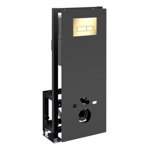 Изображение товара Инсталляция для унитаза WasserKraft Glan 66TLT.010.ME.BL.PG03, декоративная стеклянная панель черная, механическая кнопка смыва золото глянцевое