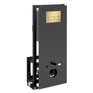 Изображение товара Инсталляция для унитаза WasserKraft Glan 66TLT.010.ME.BL.MG03, декоративная стеклянная панель черная, механическая кнопка смыва золото матовое