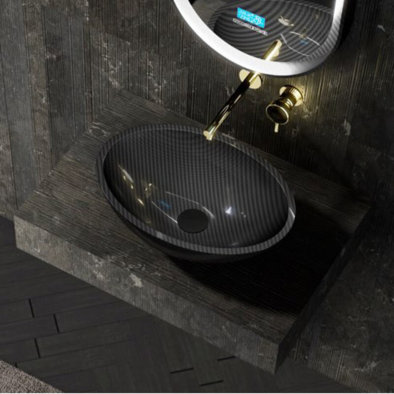 Изображение товара Раковина Abber Karbon AK2042 овальная 50 см черная карбон угловая