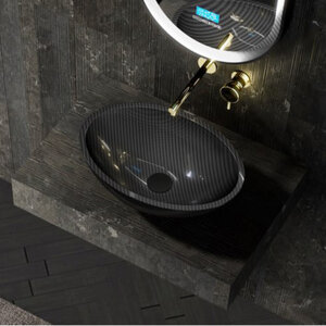 Изображение товара Раковина Abber Karbon AK2042, 50 см, карбон, с донным клапаном, цвет черный