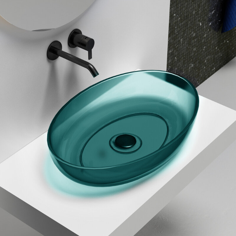 Изображение товара Раковина Abber Kristall AT2801Aquamarin 60 см угловая овальная полиэфирная Германия