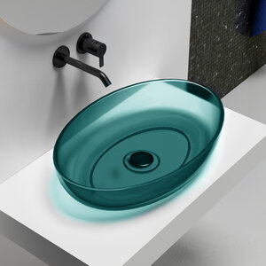 Изображение товара Раковина Abber Kristall AT2801Aquamarin 60 см угловая овальная полиэфирная Германия