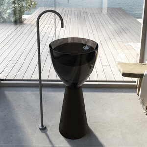 Изображение товара Раковина Abber Kristall AT2703Onyx-Black 45 см полиэфирная, черная, угловая без отверстия