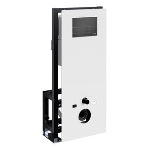 Изображение товара Инсталляция для унитаза WasserKraft Glan 66TLT.010.ME.WH.MB04, декоративная стеклянная панель белая, механическая кнопка смыва черная матовая