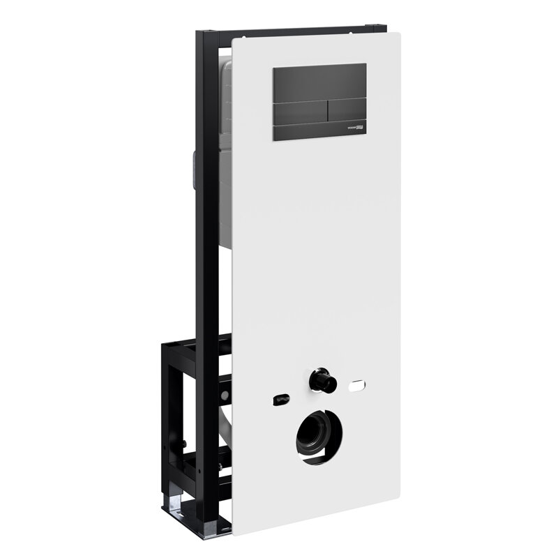 Изображение товара Инсталляция для унитаза WasserKraft Glan 66TLT.010.ME.WH.MB04, декоративная стеклянная панель белая, механическая кнопка смыва черная матовая Изображение товара Инсталляция для унитаза WasserKraft Glan 66TLT.010.ME.WH.MB04, декоративная стеклянная панель белая, механическая кнопка смыва черная матовая
