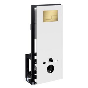 Изображение товара Инсталляция для унитаза WasserKraft Glan 66TLT.010.ME.WH.MG04, декоративная стеклянная панель белая, механическая кнопка смыва золото матовое
