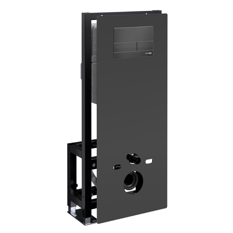 Изображение товара Инсталляция для унитаза WasserKraft Glan 66TLT.010.ME.BL.MB04, декоративная стеклянная панель черная, механическая кнопка смыва черная матовая