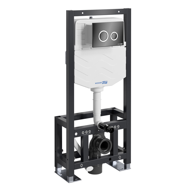 Изображение товара Инсталляция для унитаза WasserKraft Dill 61TLT.010.ME.PB01, механическая клавиша черная, ободки хром