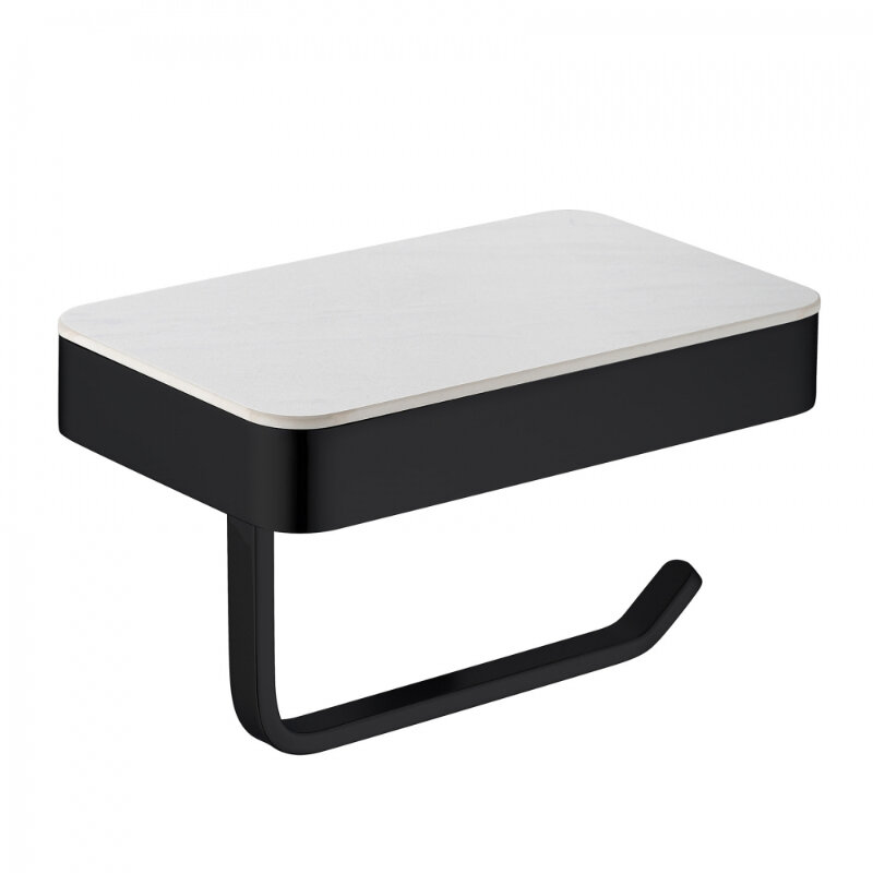 Изображение товара Держатель туалетной бумаги Abber Nord AA1730B, с полкой, цвет черный матовый