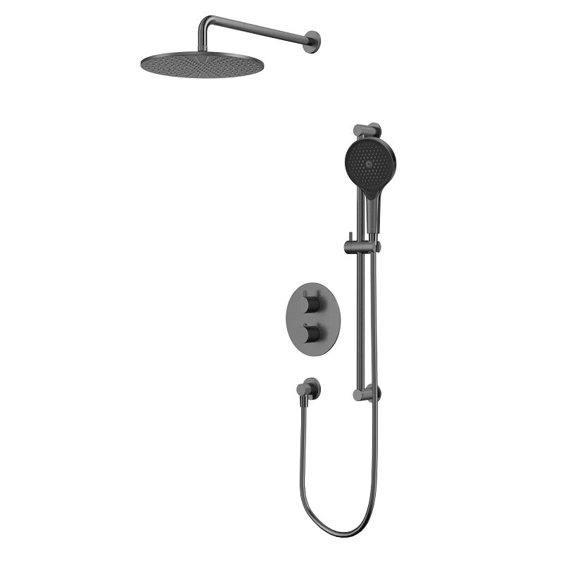 Изображение товара Душевая система Whitecross Y с термостатом в цвете вороненая сталь, gunmetal Классическая разработ