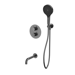 Изображение товара Смеситель для ванны и душа Whitecross Y, YSET10TOPGM, с термостатом, с изливом, цвет вороненая сталь, gunmetal