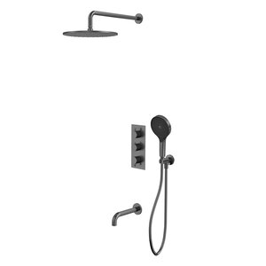 Изображение товара Душевая система Whitecross Y, YSET11TOPGM, с термостатом, с изливом, цвет вороненая сталь, gunmetal