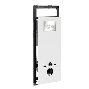 Изображение товара Инсталляция для унитаза WasserKraft Salm 27TLT.010.ME.WH.BN01 декоративная стеклянная панель белая, механическая кнопка смыва никель