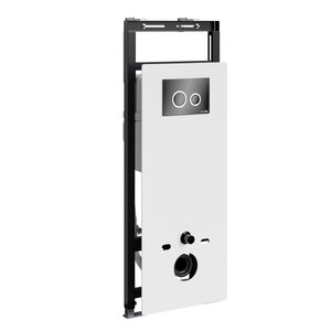 Изображение товара Инсталляция для унитаза WasserKraft Salm 27TLT.010.ME.WH.PB01, декоративная стеклянная панель белая, механическая кнопка смыва черная, ободки хром