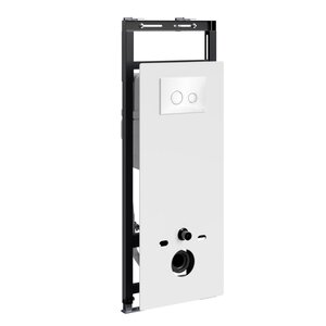 Изображение товара Инсталляция для унитаза WasserKraft Salm 27TLT.010.ME.WH.WH01, декоративная стеклянная панель белая, механическая кнопка смыва белая, ободки хром