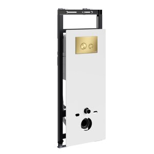 Изображение товара Инсталляция для унитаза WasserKraft Salm 27TLT.010.ME.WH.MG01, декоративная стеклянная панель белая, механическая кнопка смыва золото матовое