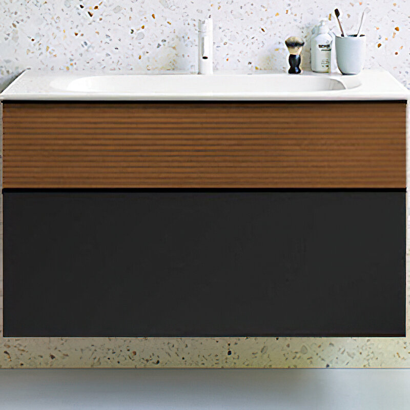 Изображение товара Тумба c раковиной Fiumo Burgbad SFXN102F3958FOT52G0200C0001*1, 100 см, подвесная, Tectona Dekor Zimt Graphit Softmatt