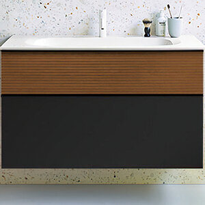 Изображение товара Тумба c раковиной Fiumo Burgbad SFXN102F3958FOT52G0200C0001*1, 100 см, подвесная, Tectona Dekor Zimt Graphit Softmatt