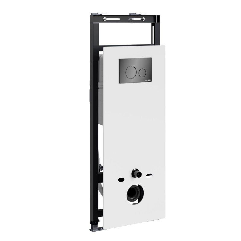 Изображение товара Инсталляция для унитаза WasserKraft Salm 27TLT.010.ME.WH.PB02, декоративная стеклянная панель белая, механическая кнопка смыва черная
