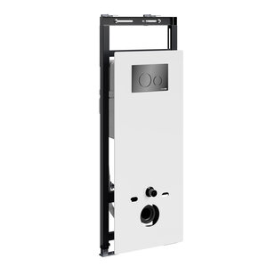 Изображение товара Инсталляция для унитаза WasserKraft Salm 27TLT.010.ME.WH.PB02, декоративная стеклянная панель белая, механическая кнопка смыва черная