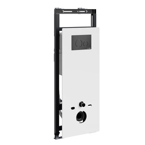 Изображение товара Инсталляция для унитаза WasserKraft Salm 27TLT.010.ME.WH.MB02, декоративная стеклянная панель белая, механическая кнопка смыва черная матовая