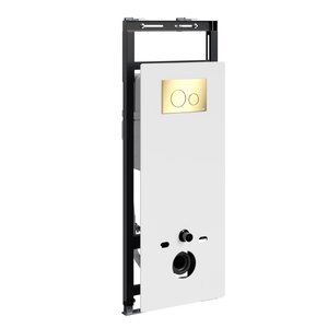 Изображение товара Инсталляция для унитаза WasserKraft Salm 27TLT.010.ME.WH.PG02, декоративная стеклянная панель белая, механическая кнопка смыва золото глянцевое