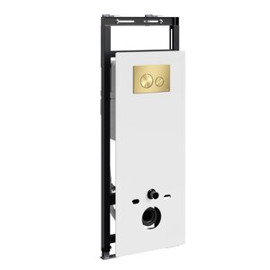 Изображение товара Инсталляция для унитаза WasserKraft Salm 27TLT.010.ME.WH.MG02, декоративная стеклянная панель белая, механическая кнопка смыва золото матовое