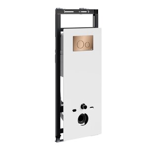 Изображение товара Инсталляция для унитаза WasserKraft Salm 27TLT.010.ME.WH.RG02, декоративная стеклянная панель белая, механическая кнопка смыва золото розовое