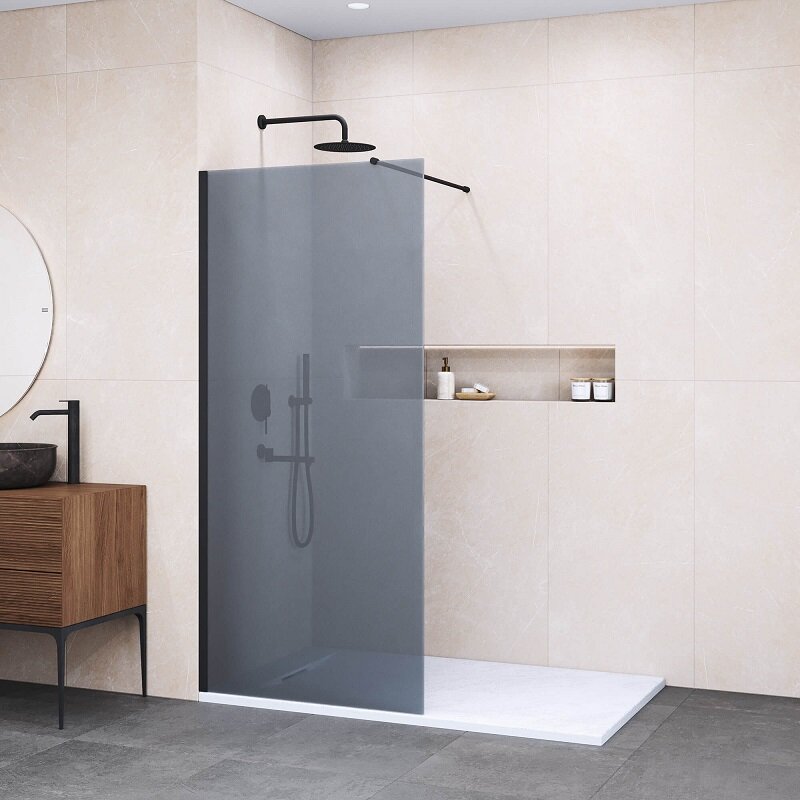 Изображение товара Душевая стенка RGW Walk In WA-002B 35100212-34 120 см со свободным входом, кронштейн обрезной 45 см, стекло тонированное, профиль черный