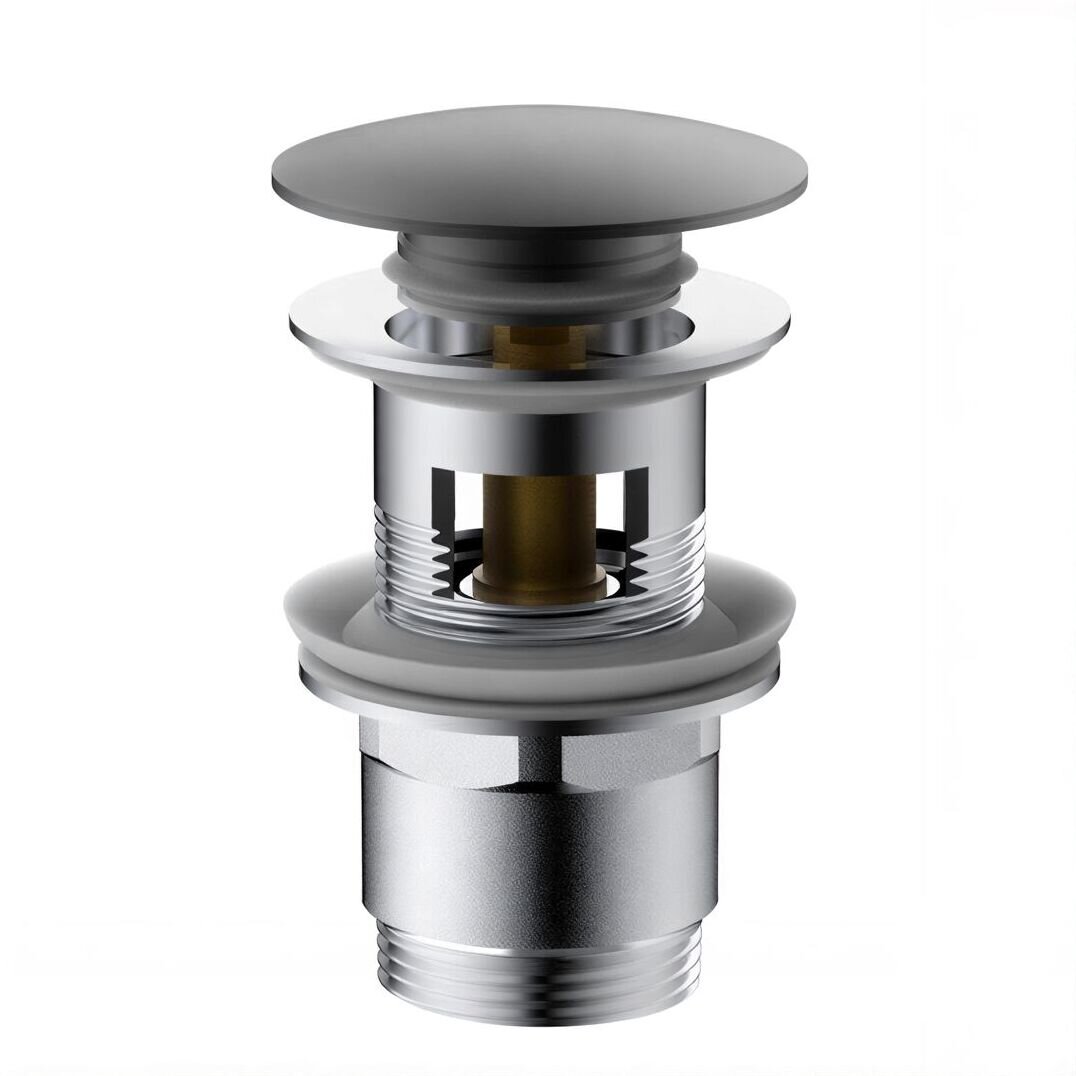 Изображение товара Донный клапан Vincea DPU-1B01GM, клик-клак, G1 1/4, с переливом, вороненая сталь Изображение товара Донный клапан Vincea DPU-1B01GM, клик-клак, G1 1/4, с переливом, вороненая сталь
