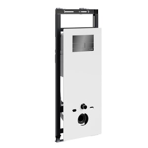 Изображение товара Инсталляция для унитаза WasserKraft Salm 27TLT.010.ME.WH.PB04, декоративная стеклянная панель белая, механическая кнопка смыва черная