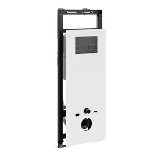 Изображение товара Инсталляция для унитаза WasserKraft Salm 27TLT.010.ME.WH.MB04, декоративная стеклянная панель белая, механическая кнопка смыва черная матовая