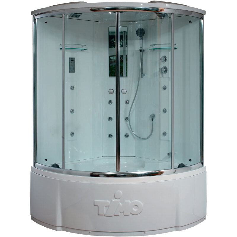 Изображение товара Душевой бокс Timo Lux T-7735C, 135 x 135 см, c крышей, высокий поддон, с гидромассажем, стекла прозрачные, профиль хром