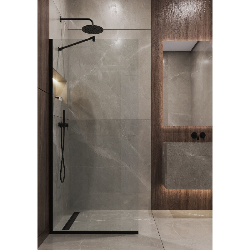 Изображение товара Душевая стенка Timo T10 120 х 195 см со свободным входом, кронштейн обрезной, стекло прозрачное, профиль черный Изображение товара Душевая стенка Timo T10 120 х 195 см со свободным входом, кронштейн обрезной, стекло прозрачное, профиль черный