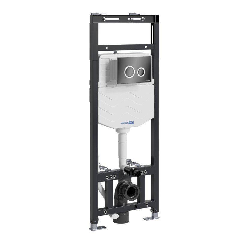 Изображение товара Инсталляция для унитаза WasserKraft Alme 15TLT.010.ME.PB01, механическая клавиша черная, ободки хром