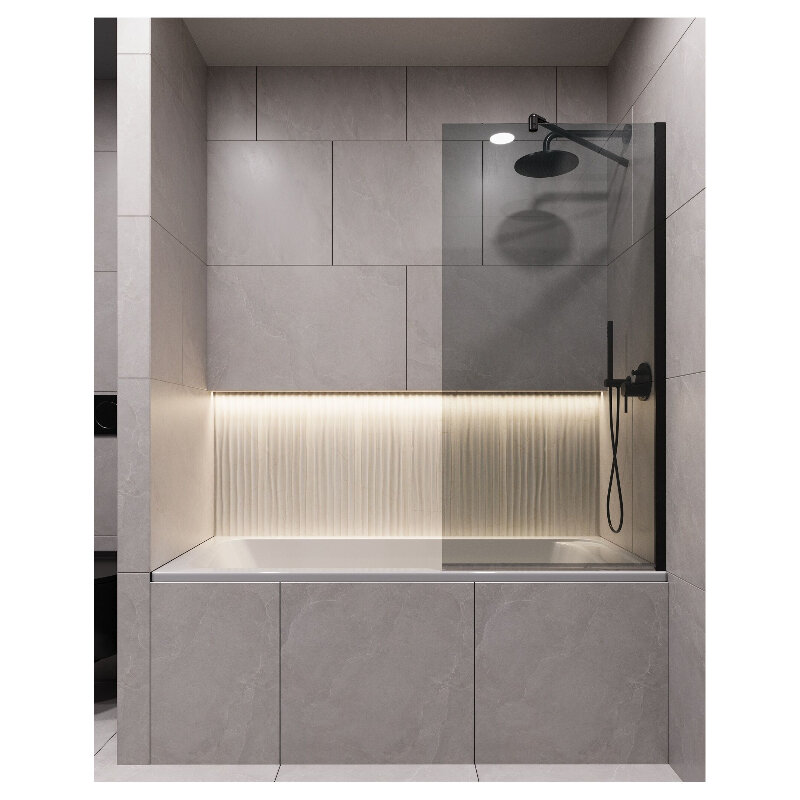 Изображение товара Стеклянная шторка на ванну Timo T25 80 см стекло матовое профиль черный