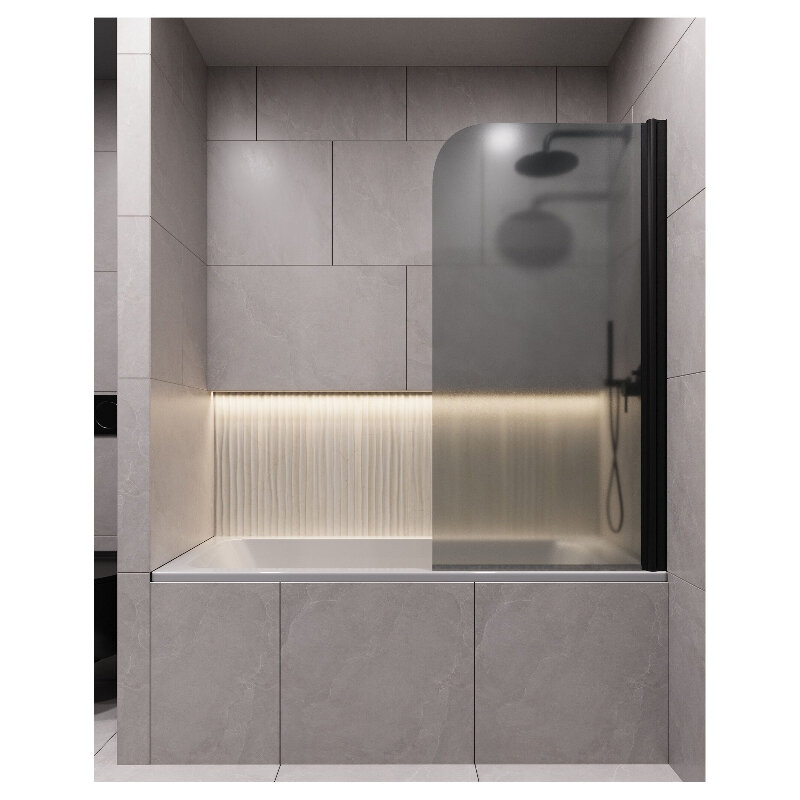 Изображение товара Стеклянная шторка на ванну Timo T31, 80 см, матовое стекло, черный профиль